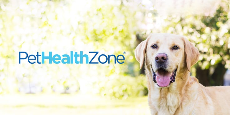 Pet HealthZone logo beside a happy large dog